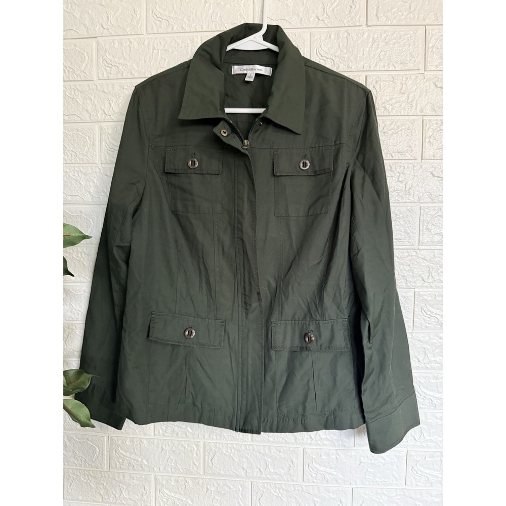 Croft & Barrow Womens Green Utility Jacket Full Zip Snap Closure Size L